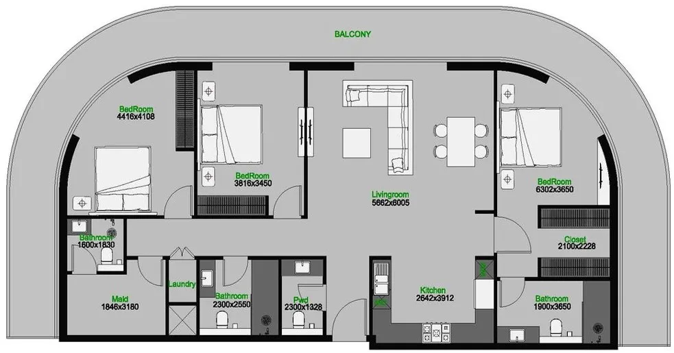 3 BR layout at The Central Downtown