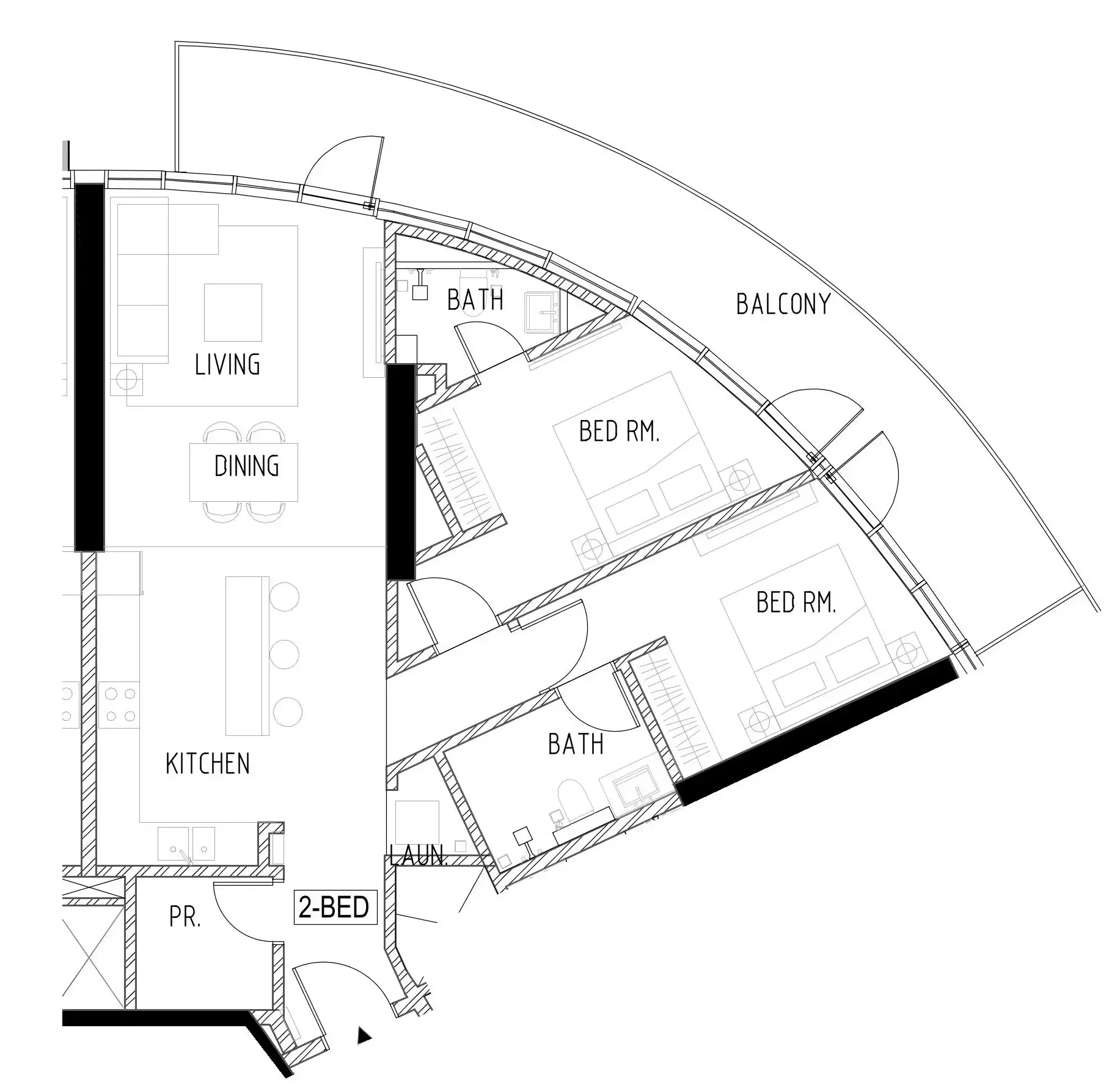 2 BR layout at Canal Crown