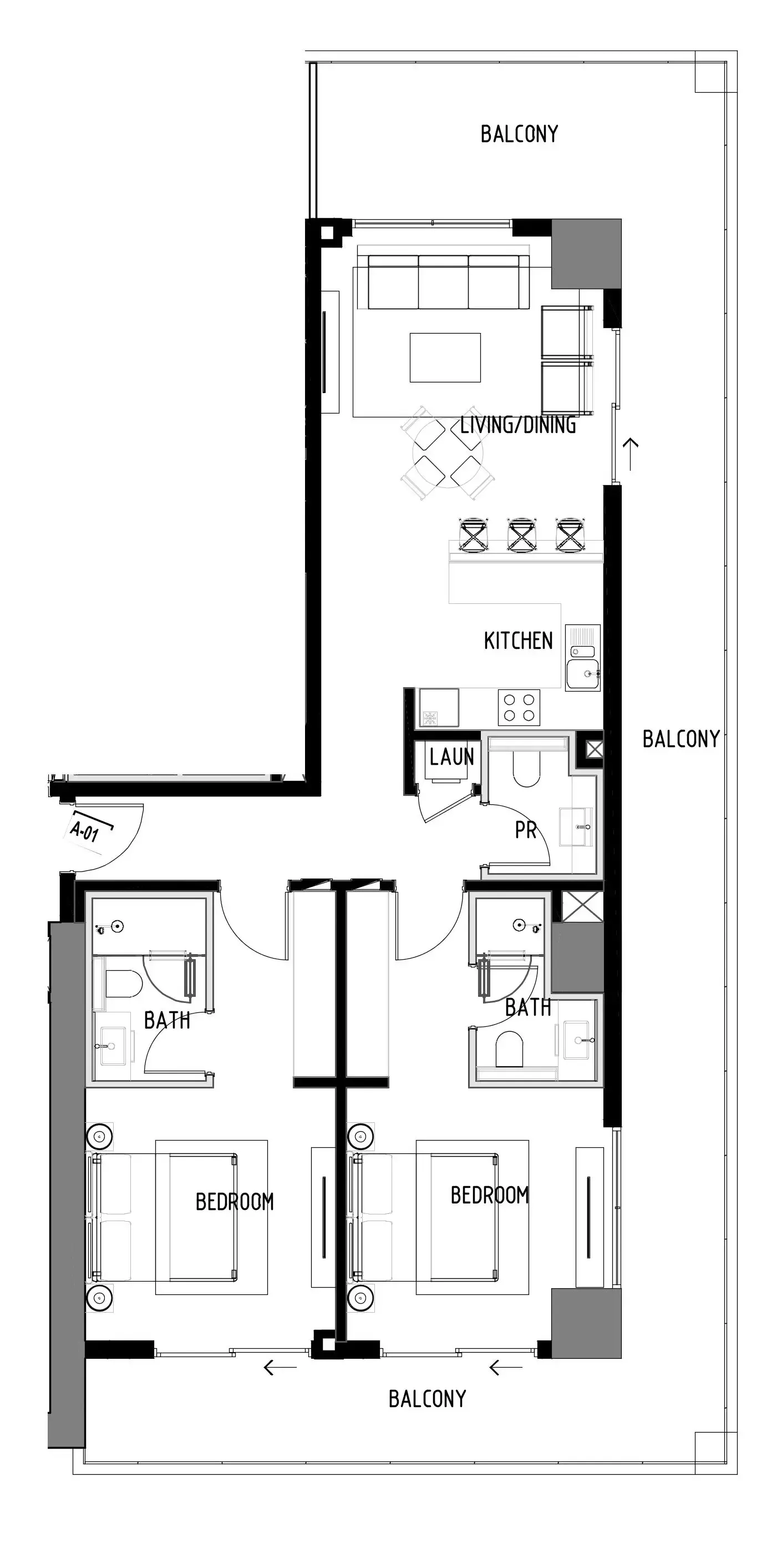 2 BR layout at Chelsea Residences