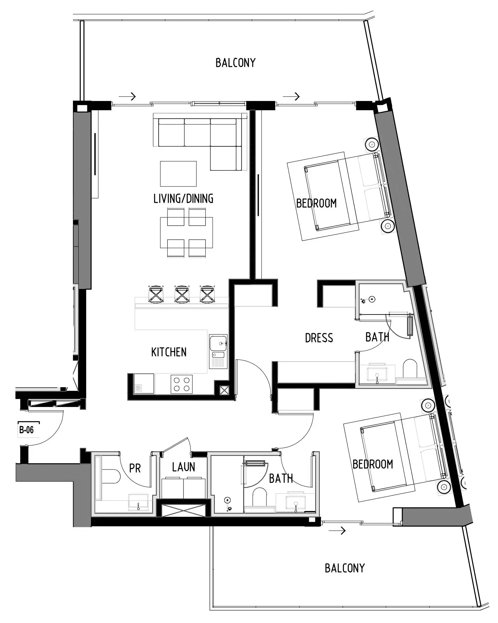 2 BR layout at Chelsea Residences