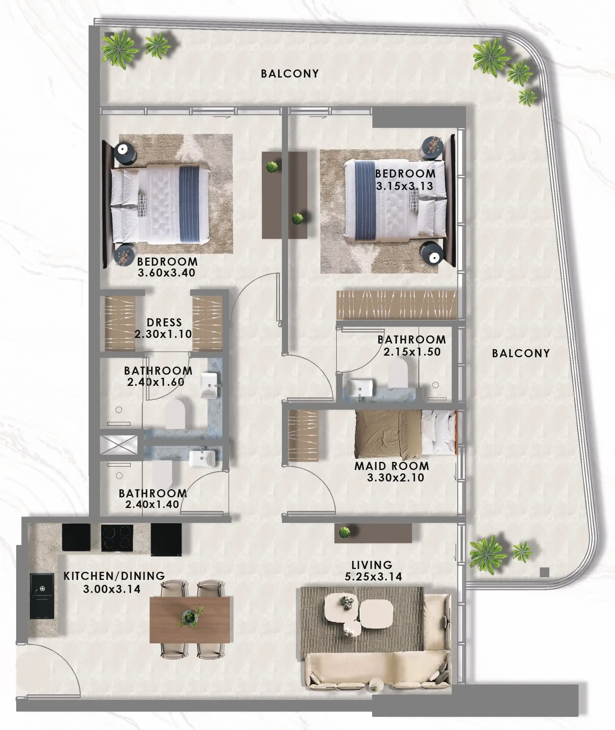 2 BR layout at Floarea Lakes