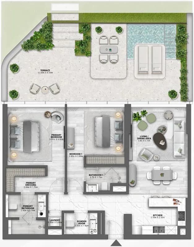 2 BR layout at Passo by Beyond