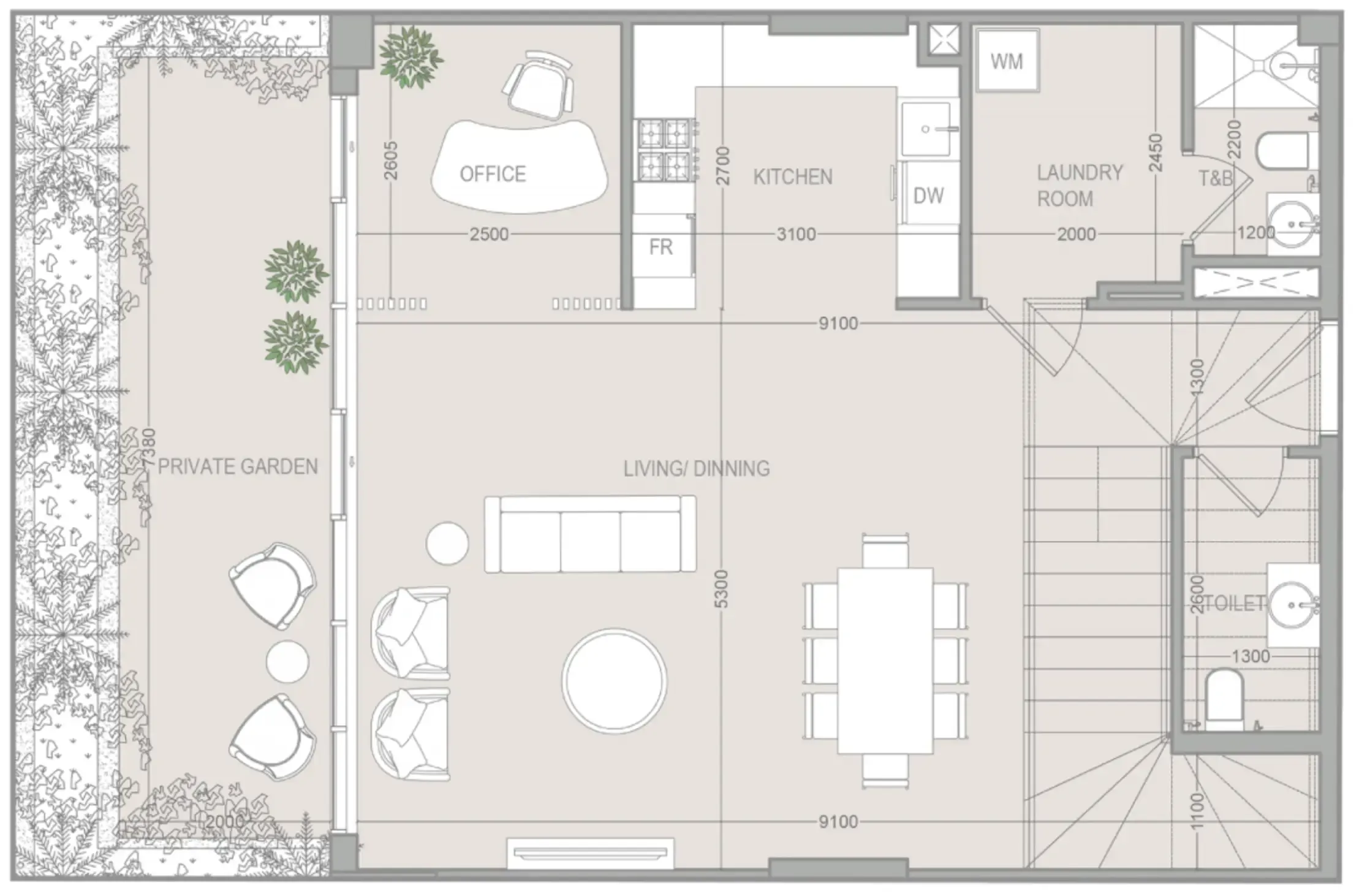 2 BR layout at FLU1D ONE