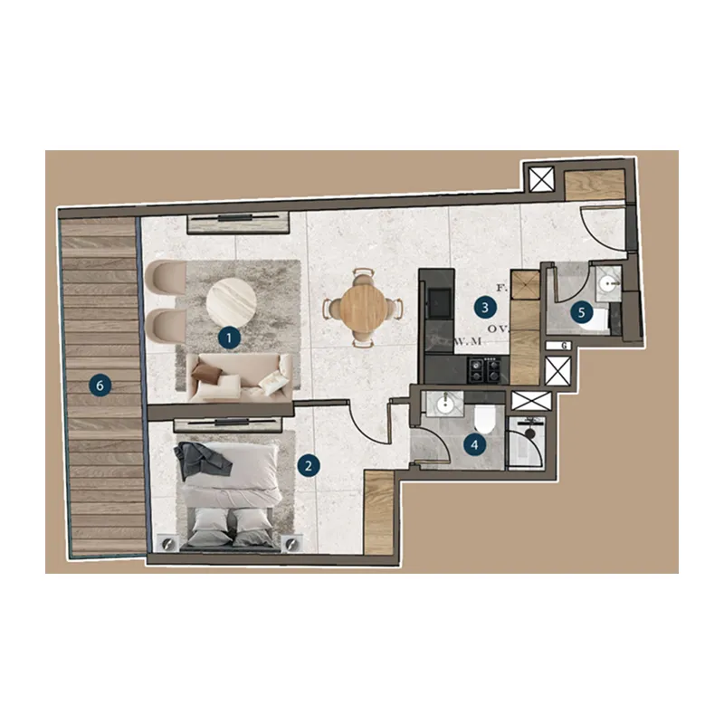 1 BR layout at Mi Casa