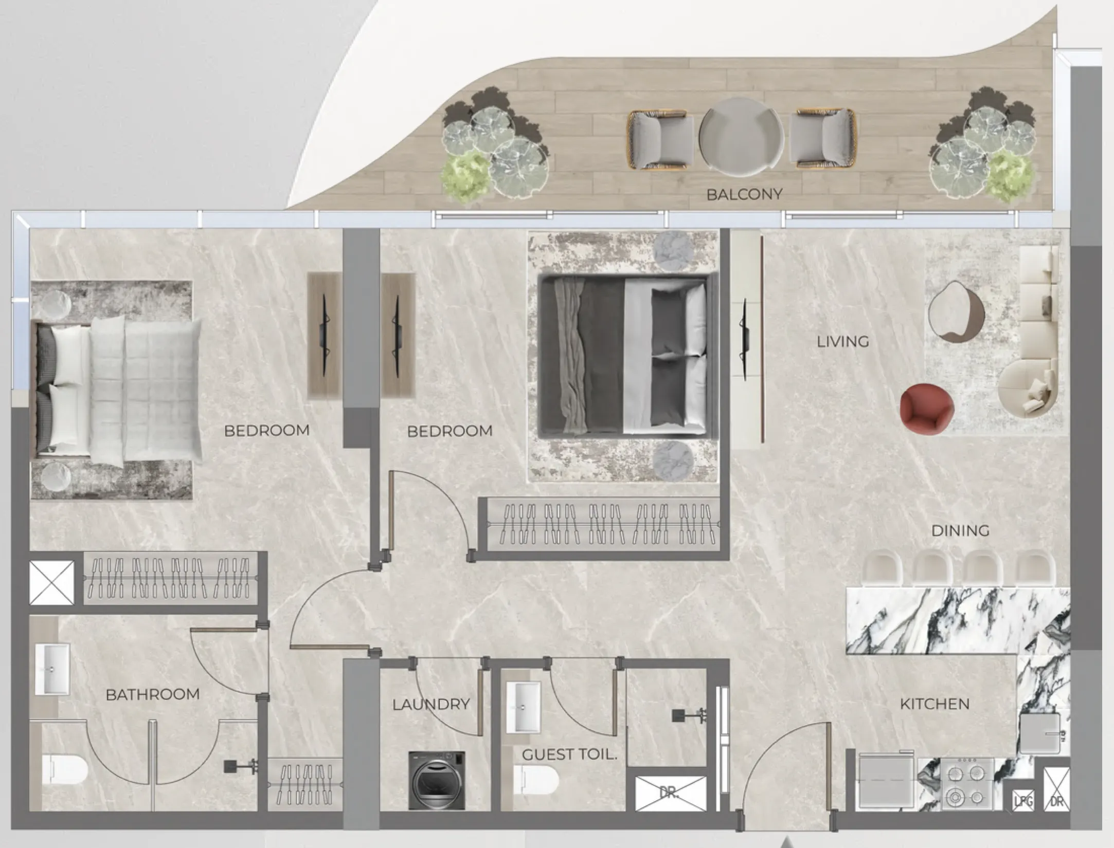2 BR layout at Beverly Grande