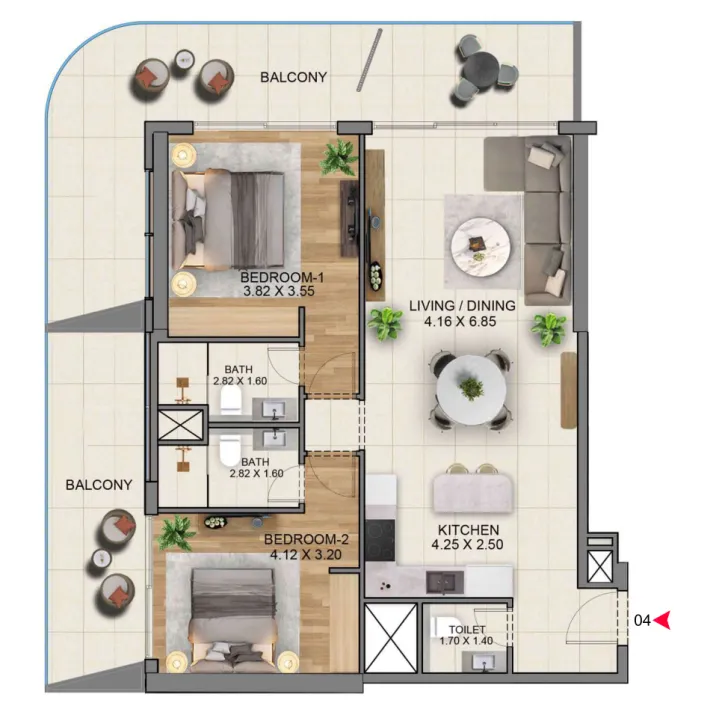 2 BR layout at Sky Hills Residence 3