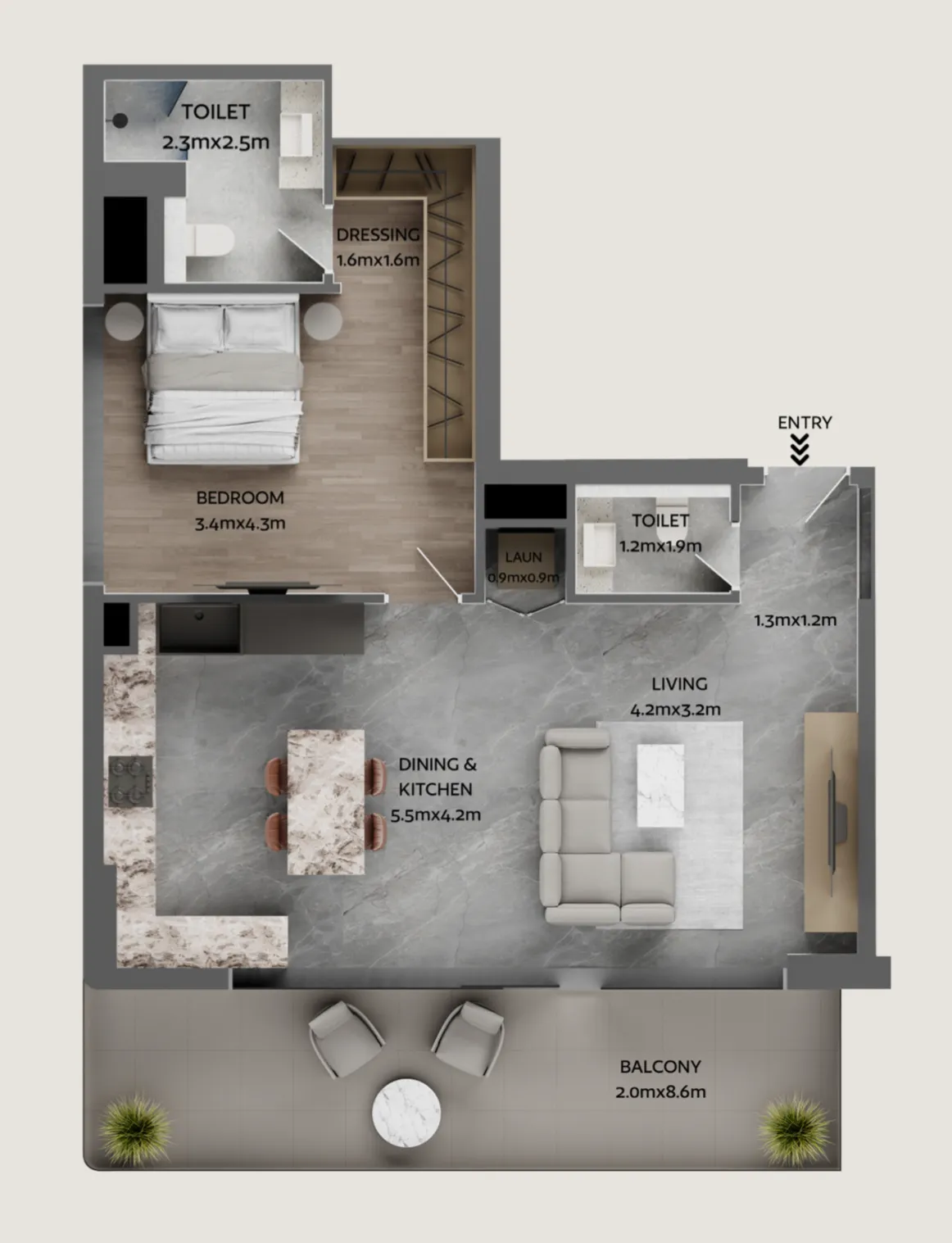 2 BR layout at Jardin Astral