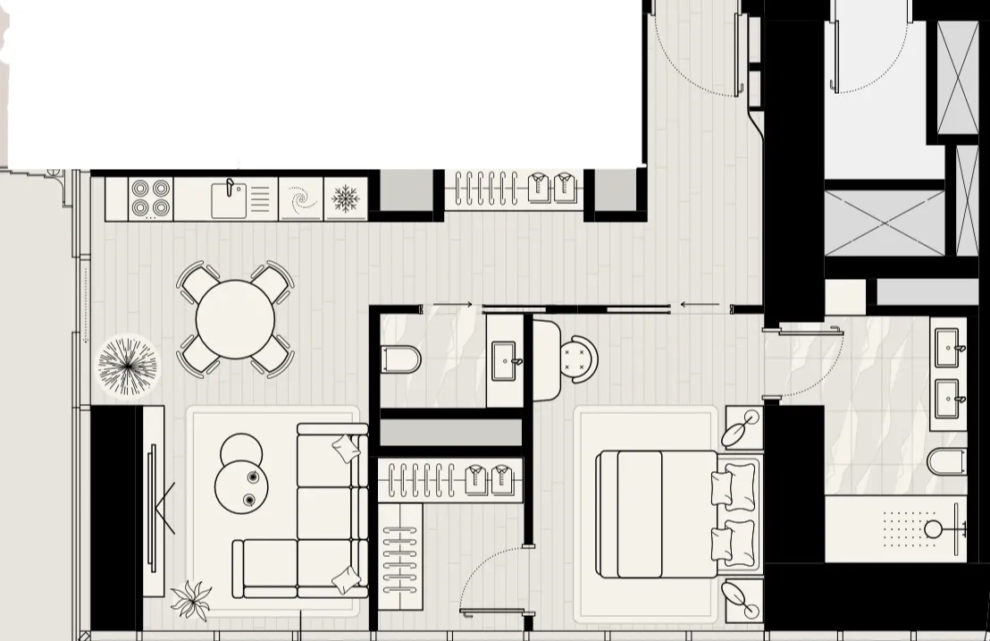 1 BR layout at LIV Maritime