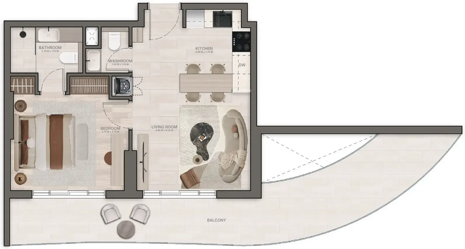 1 BR layout at Stax