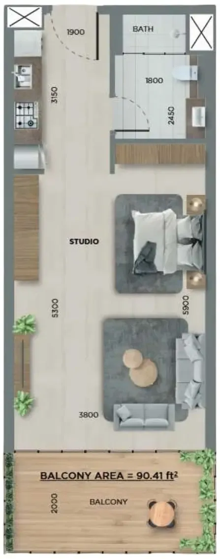 0 BR layout at 368 Park Ln.