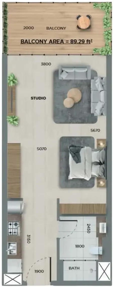 0 BR layout at 368 Park Ln.