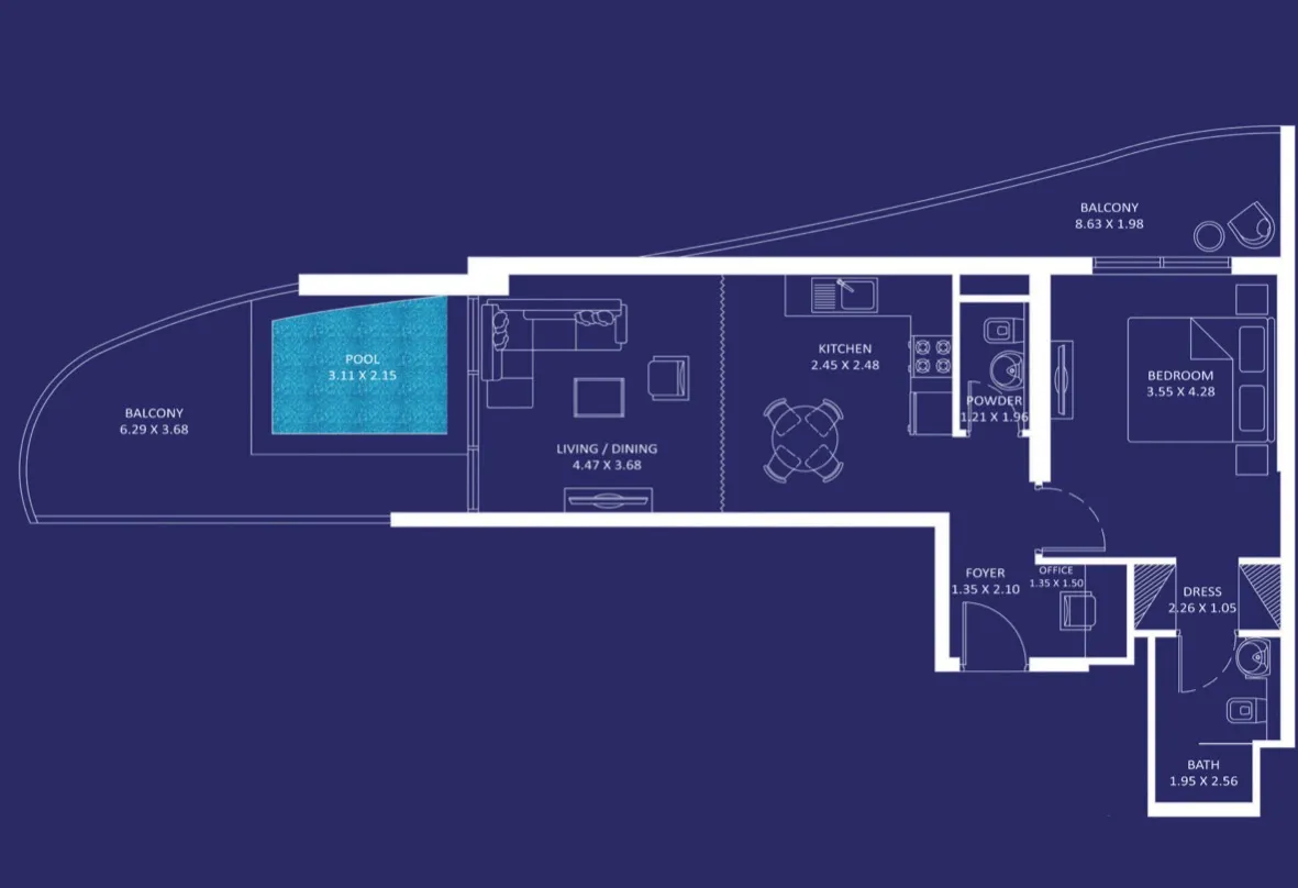 1 BR layout at Oceanz