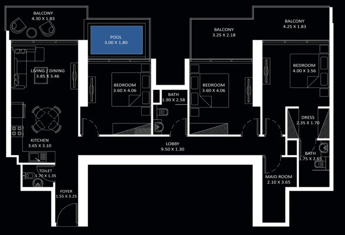 3 BR layout at Elitz 3