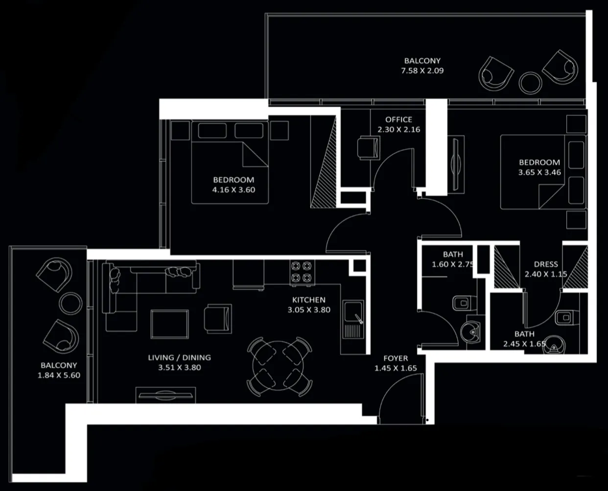 2 BR layout at Elitz 3