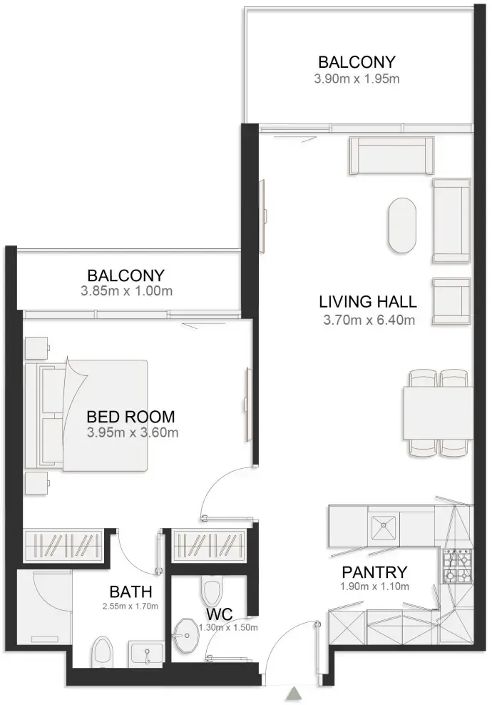 1 BR layout at Ashley Hills