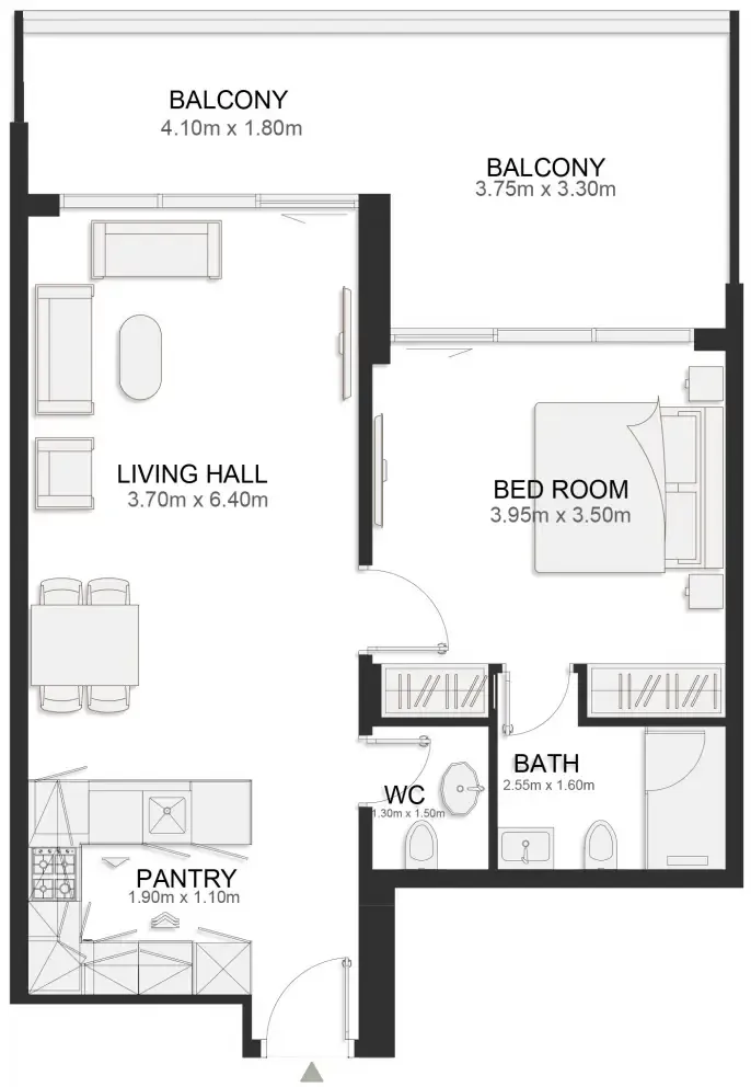 1 BR layout at Ashley Hills