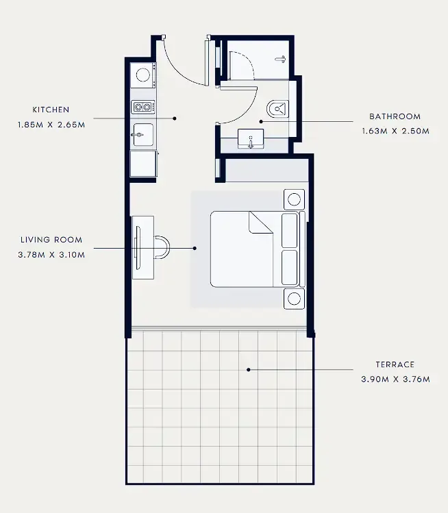 0 BR layout at Riviera 65