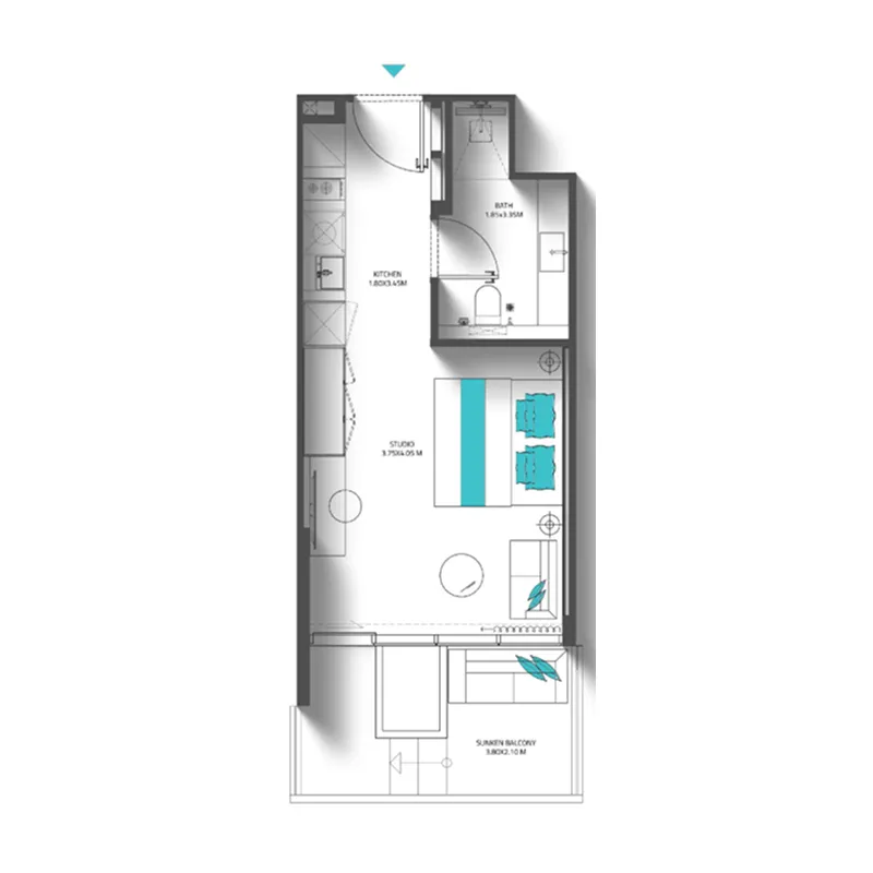 0 BR layout at Reef 998