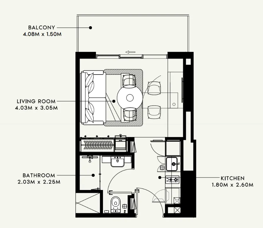 1 BR layout at Beach Oasis 1 and 2