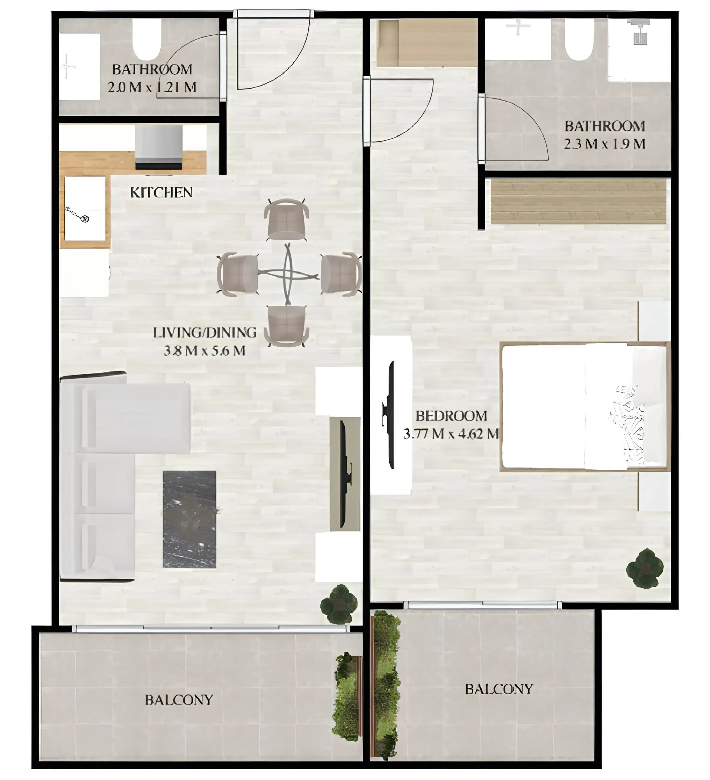 Maimoon Gardens 1 BR floor plan - JVC (Jumeirah Village Circle), Dubai - by Fakhruddin Properties Development