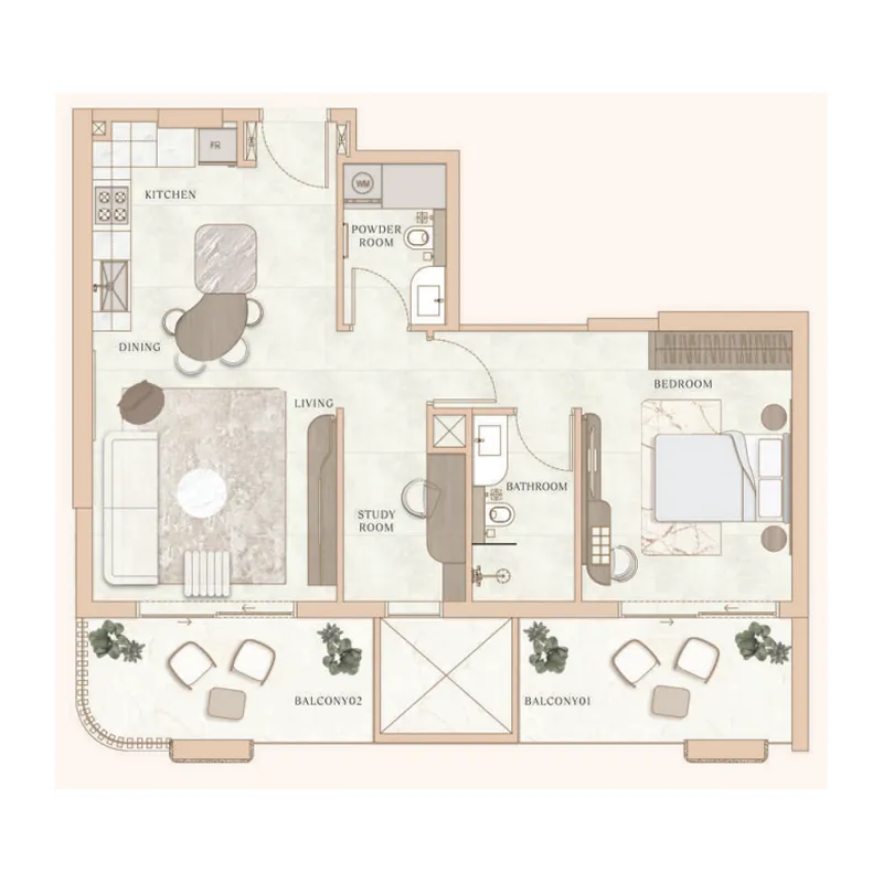 1 BR layout at La Vue by MAAIA