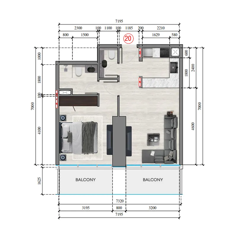 1 BR layout at Auresta Tower