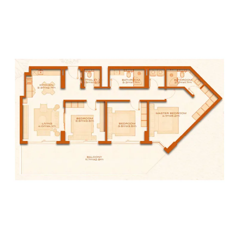 3 BR layout at Avenew 888 - Modo