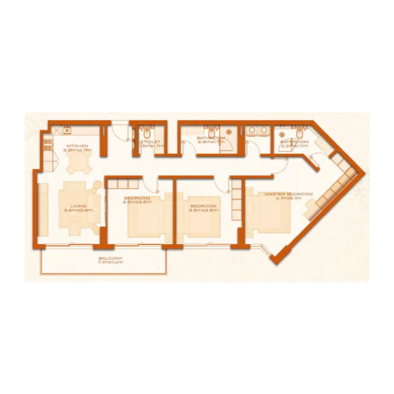 3 BR layout at Avenew 888 - Modo