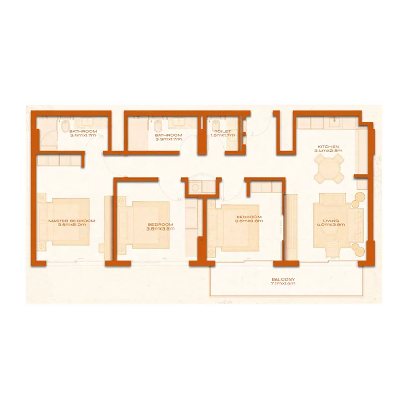 3 BR layout at Avenew 888 - Modo