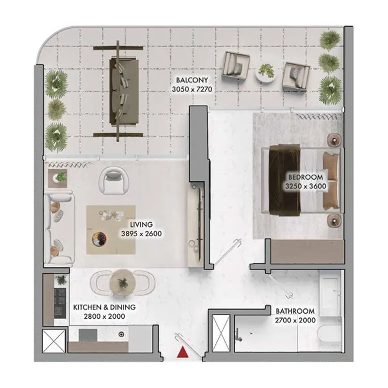 1 BR layout at Elmora