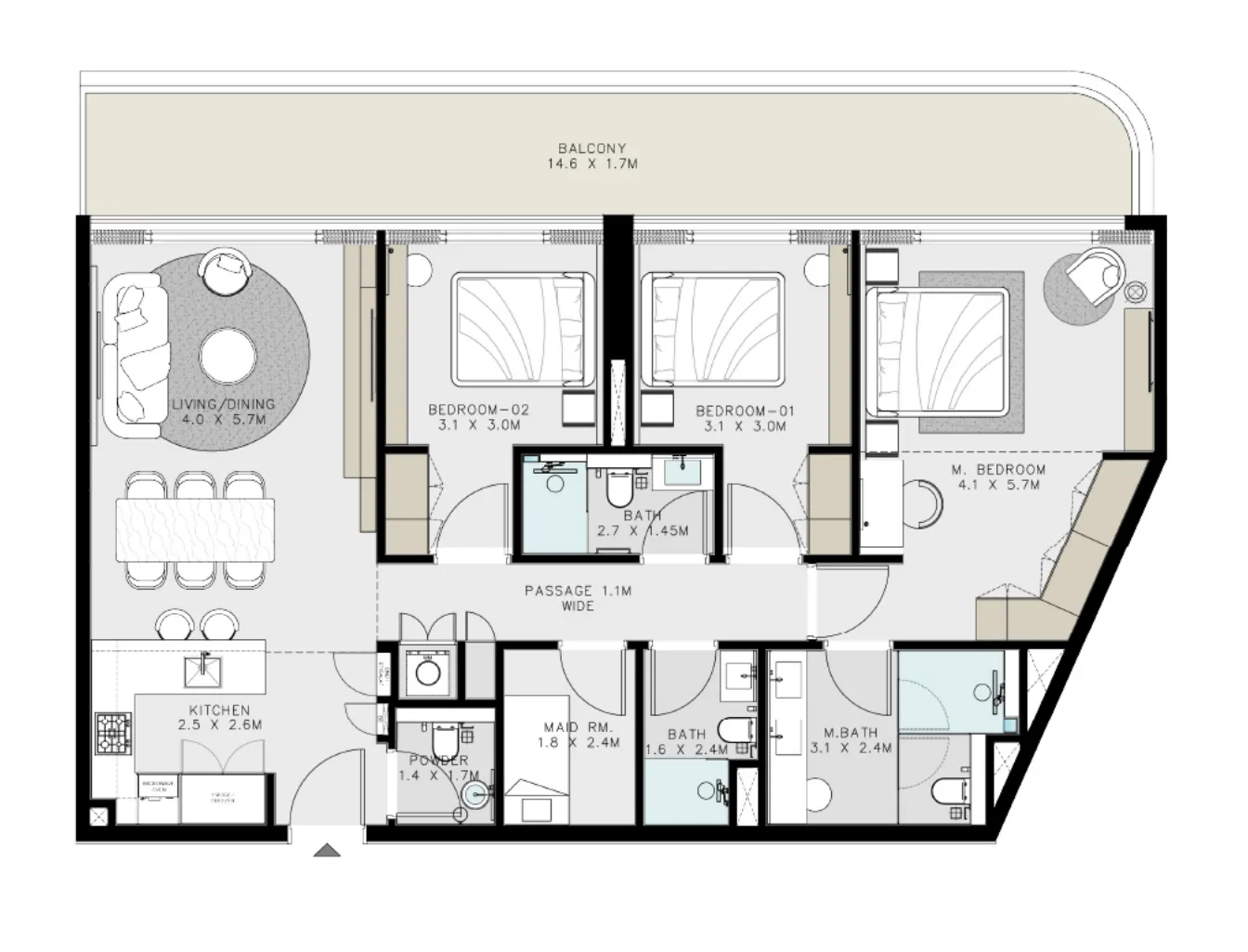 3 BR layout at Cove Grand