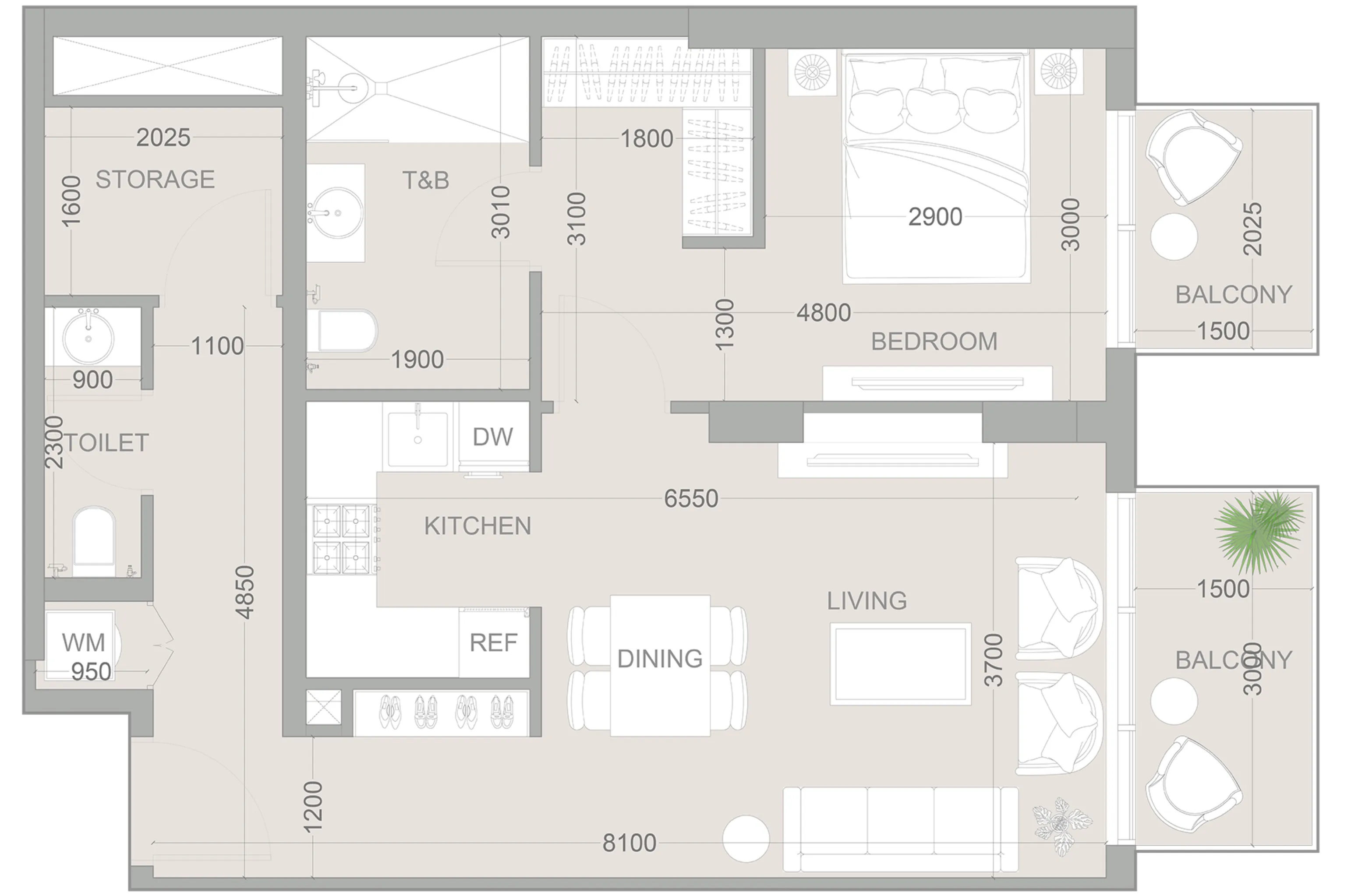 1 BR layout at 1WOOD Residence 2