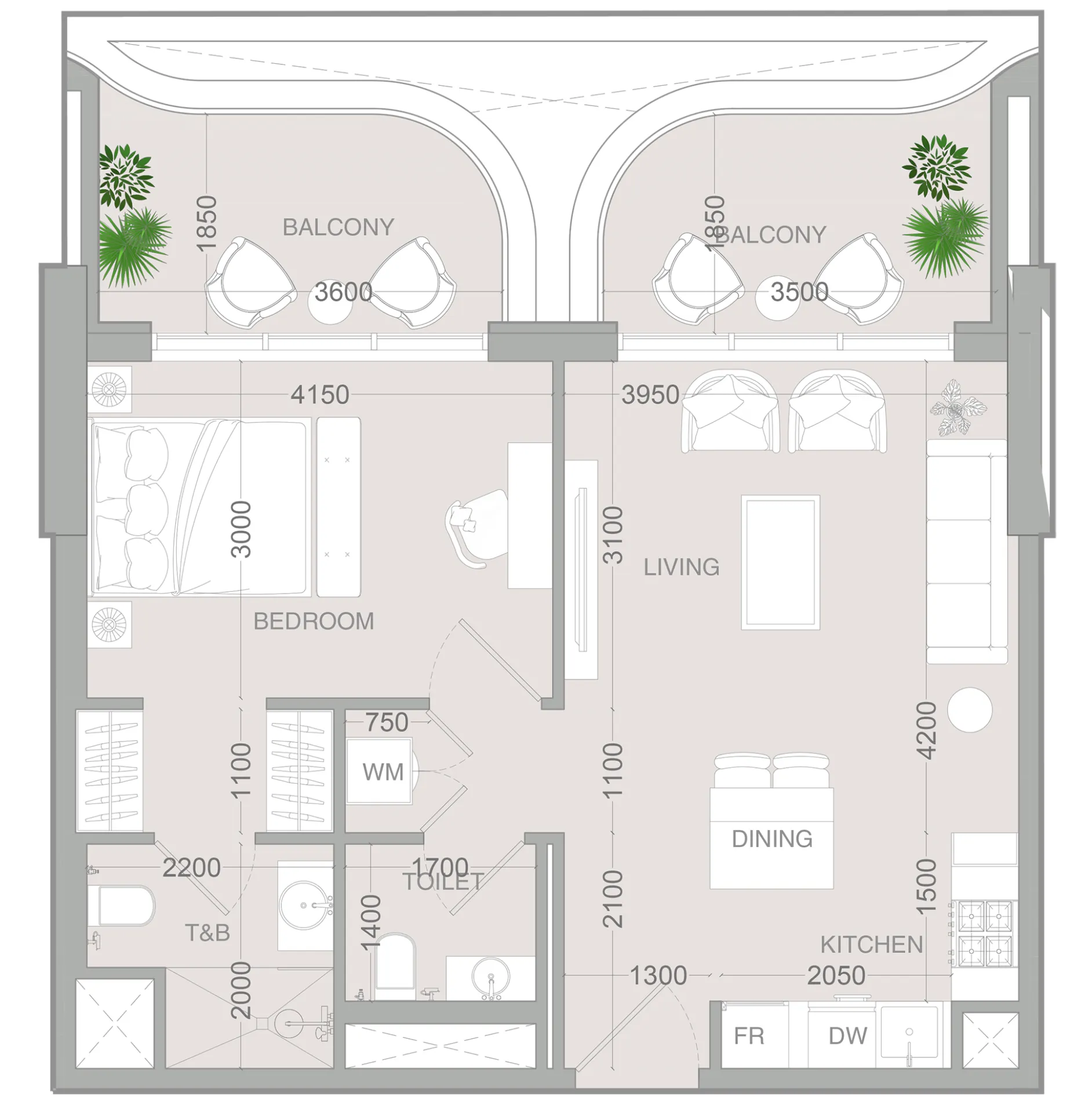 1 BR layout at ALTA V1EW