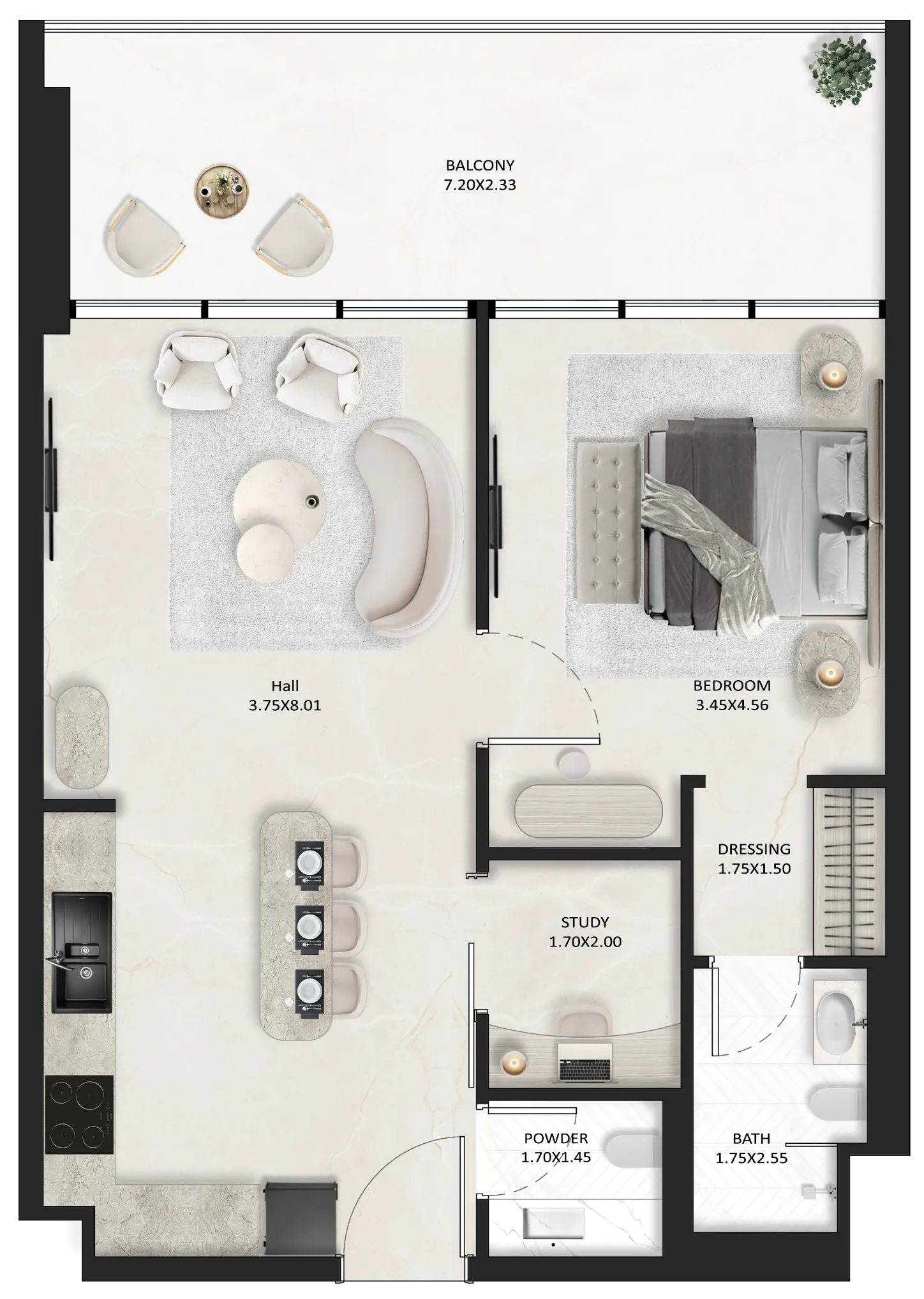 1 BR layout at SquareX One