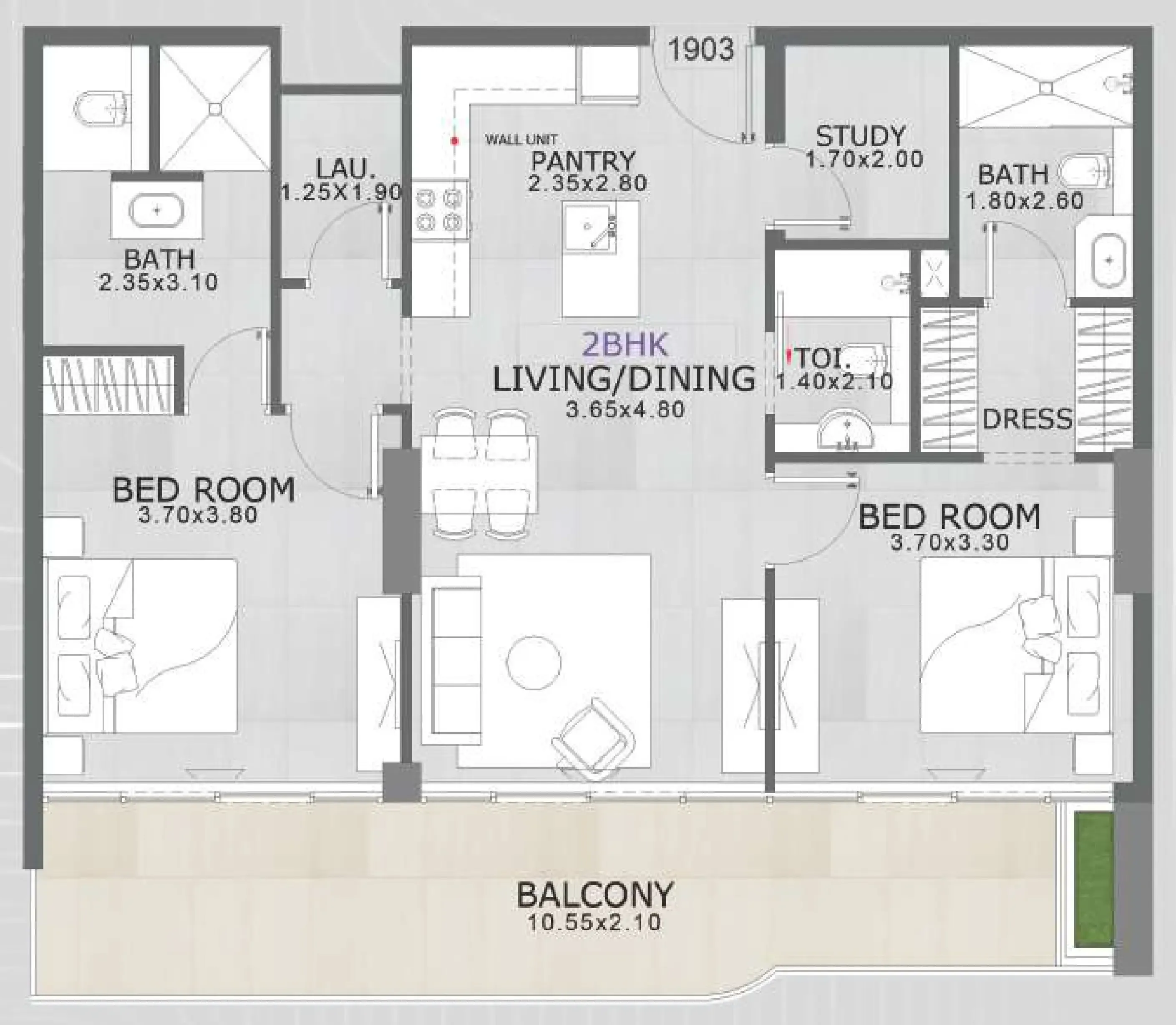 2 BR layout at Floarea Skies