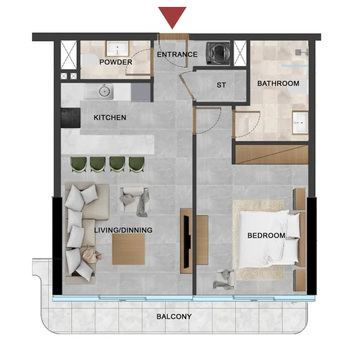 1 BR layout at Vivanti Residences by Meteora