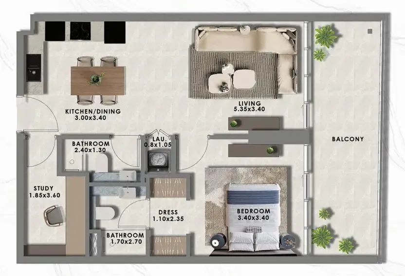 1 BR layout at Floarea Lakes