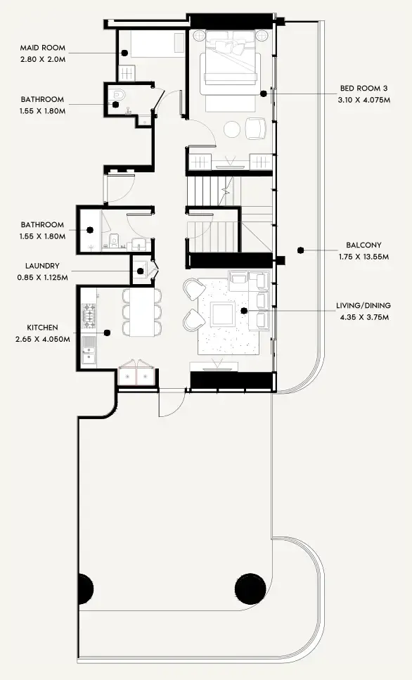 3 BR layout at Azizi Milan