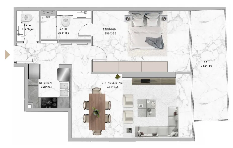 1 BR layout at Al Serh Residences 11