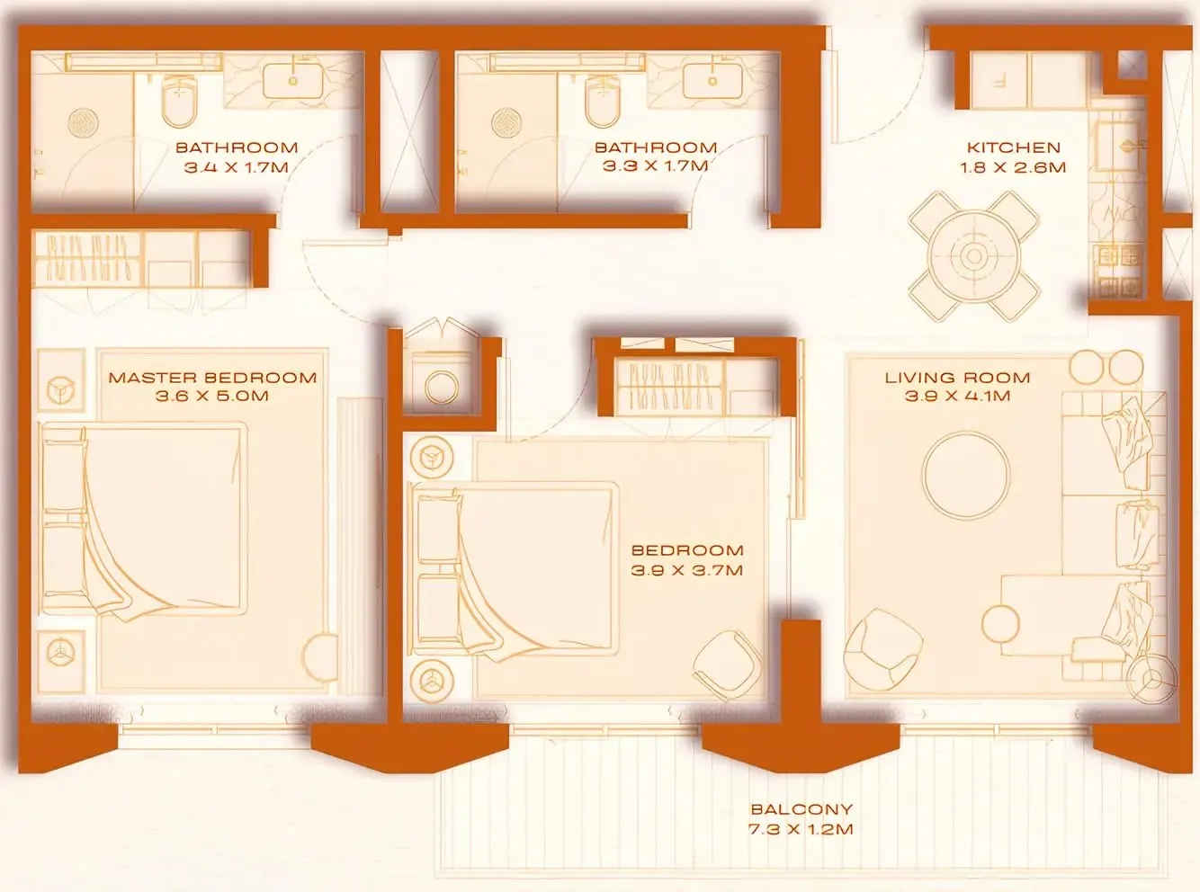 2 BR layout at Avenew 888 - Loom