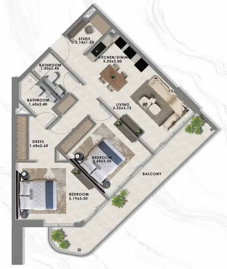 2 BR layout at Floarea Lakes