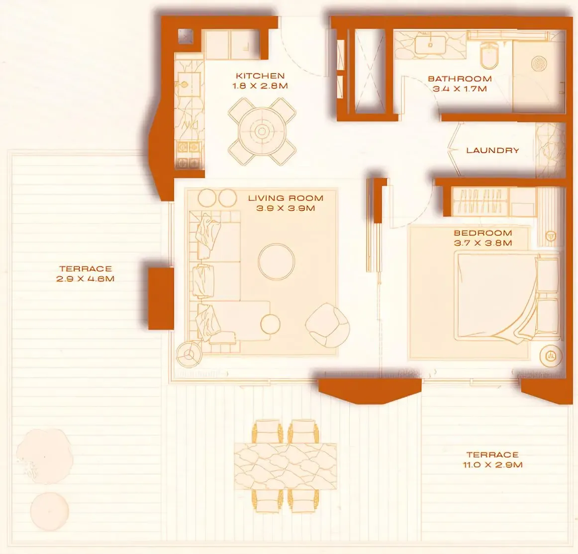 1 BR layout at Avenew 888 - Loom