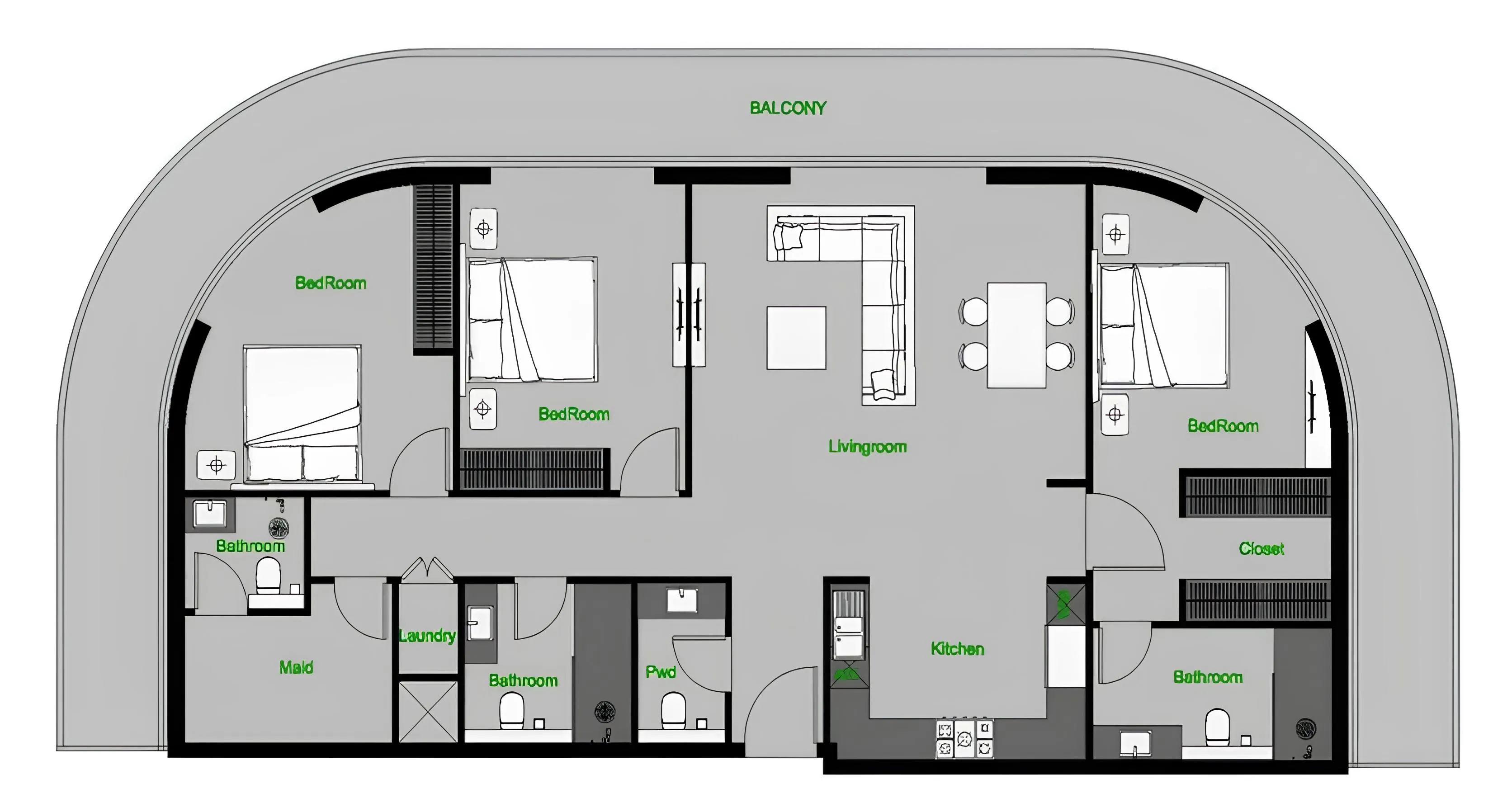 3 BR layout at The Central Downtown