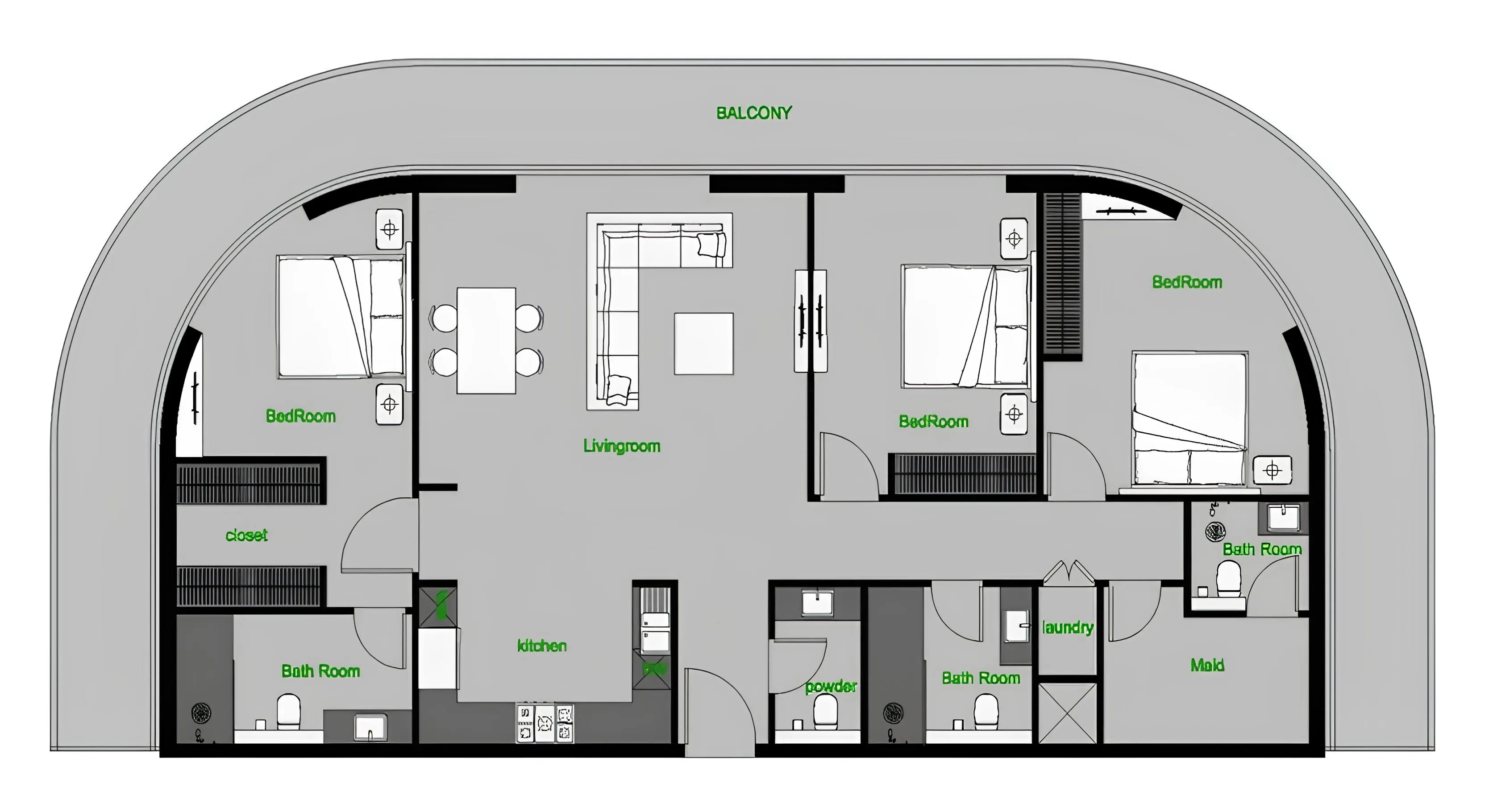 3 BR layout at The Central Downtown