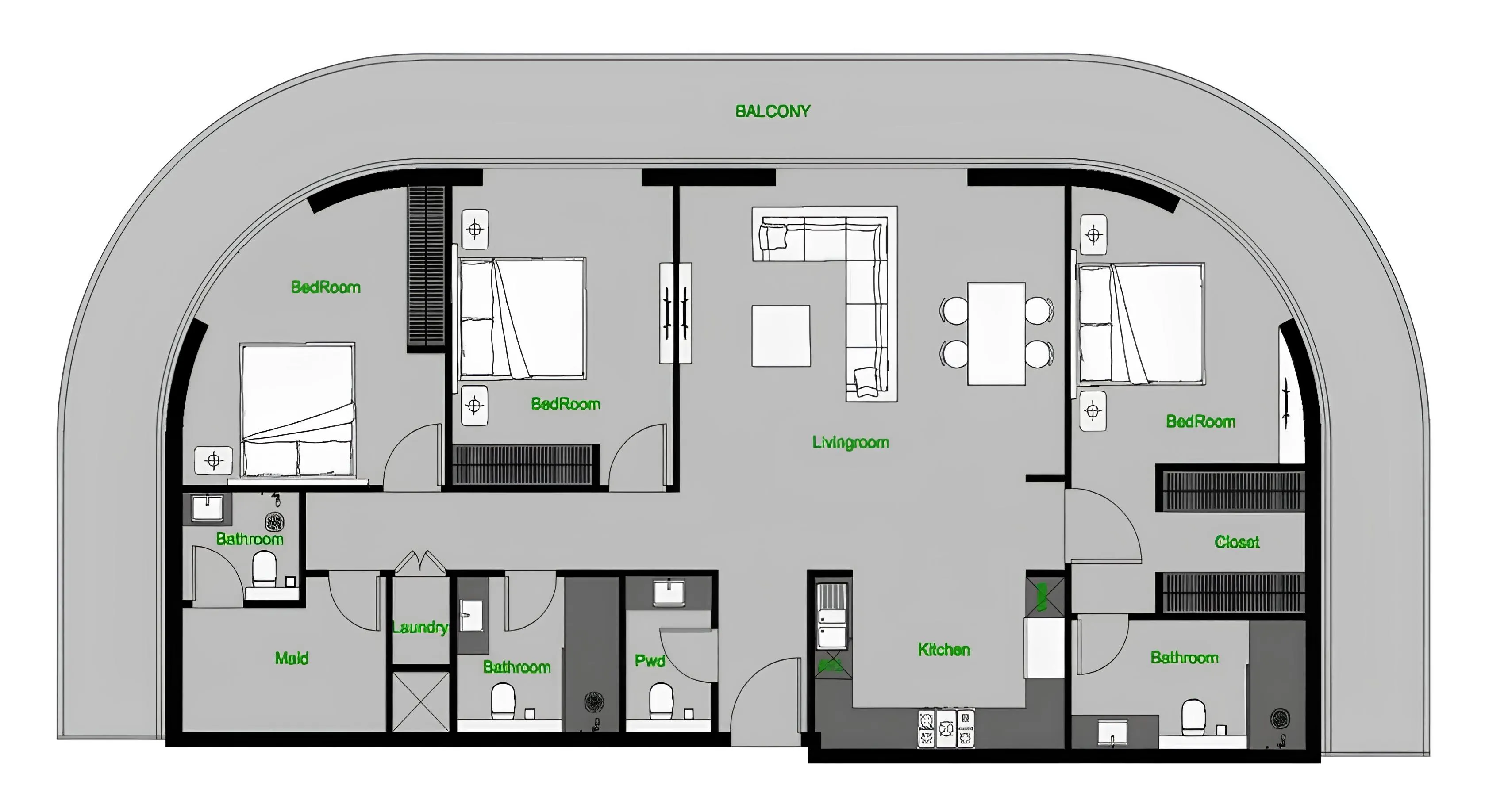 3 BR layout at The Central Downtown
