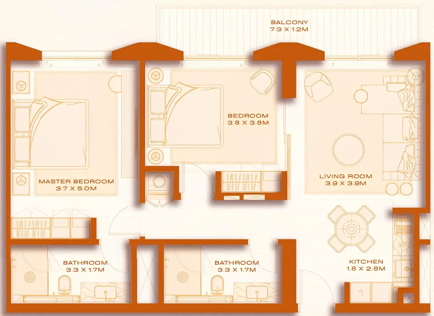 2 BR layout at Avenew 888 - Loom