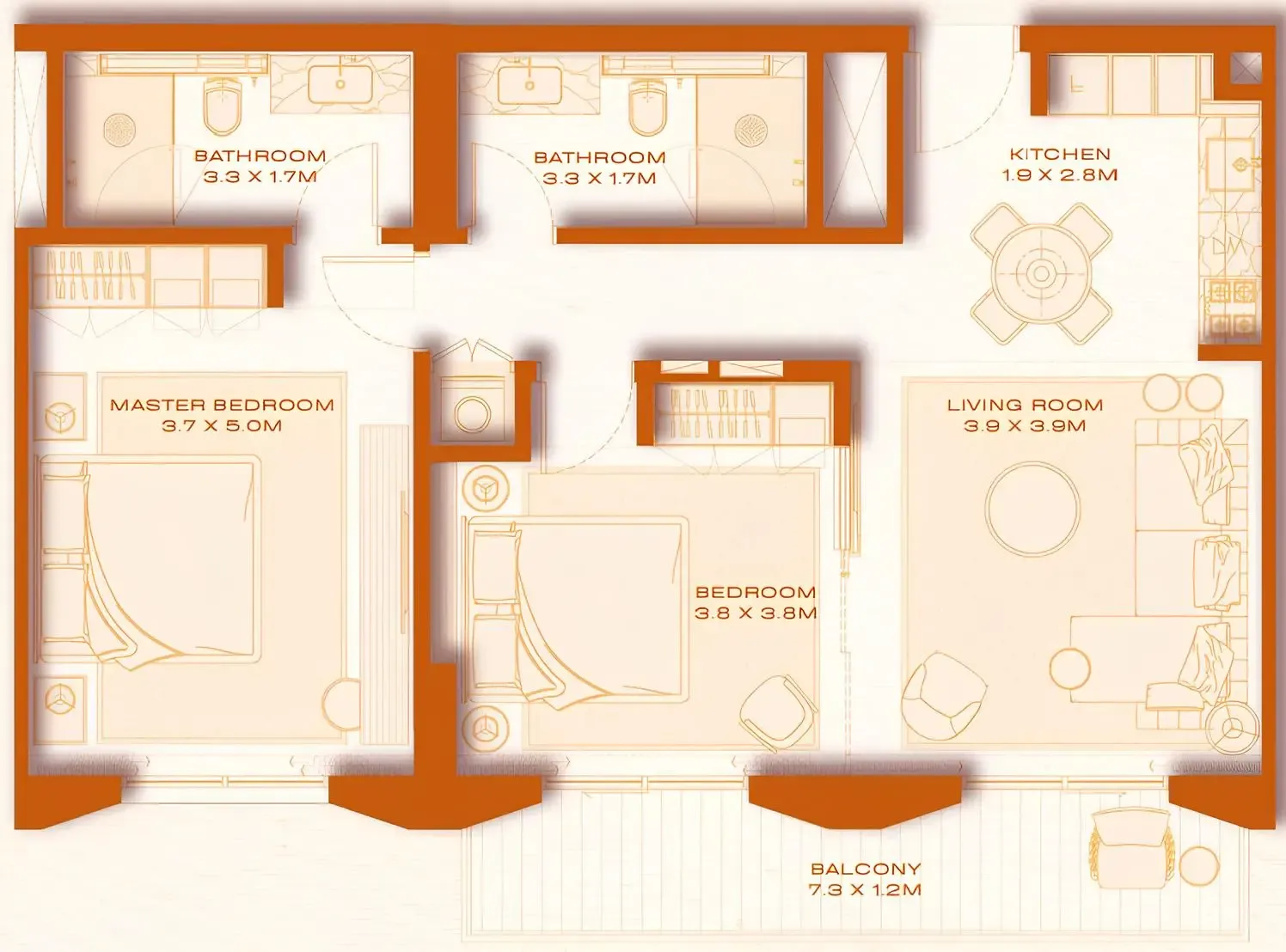 2 BR layout at Avenew 888 - Loom