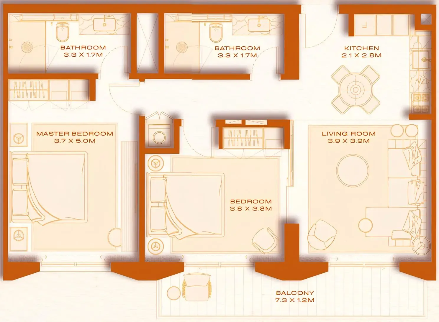 2 BR layout at Avenew 888 - Loom