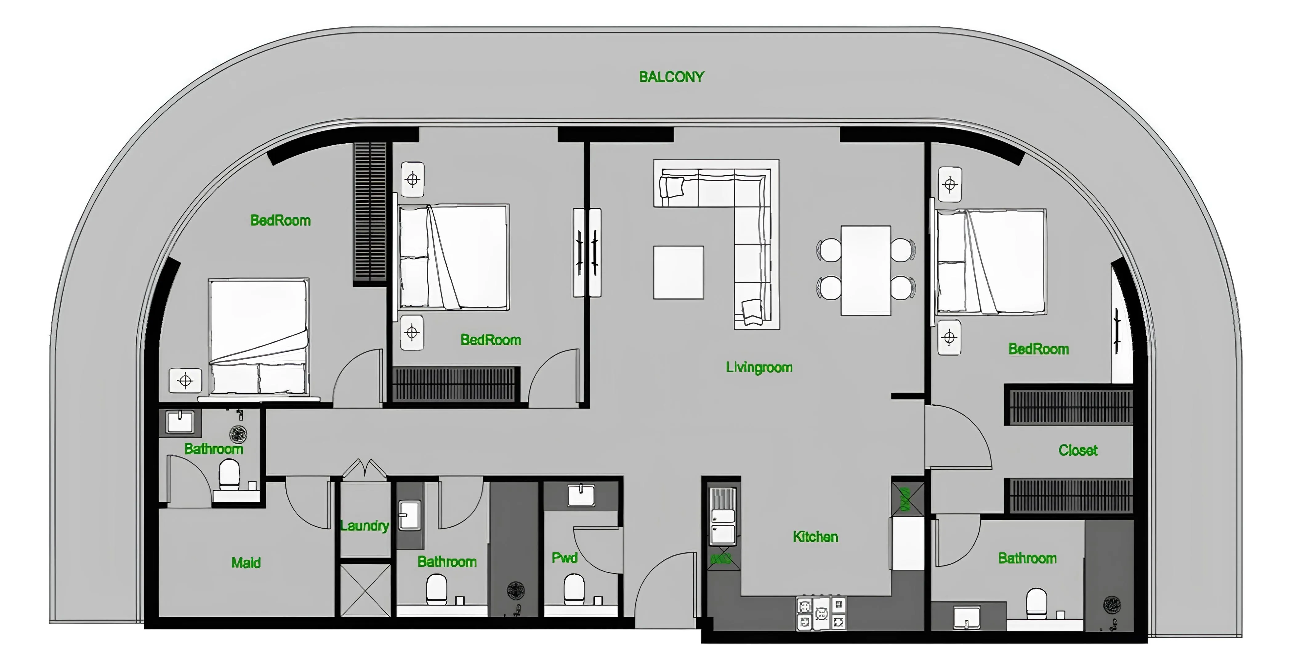 3 BR layout at The Central Downtown