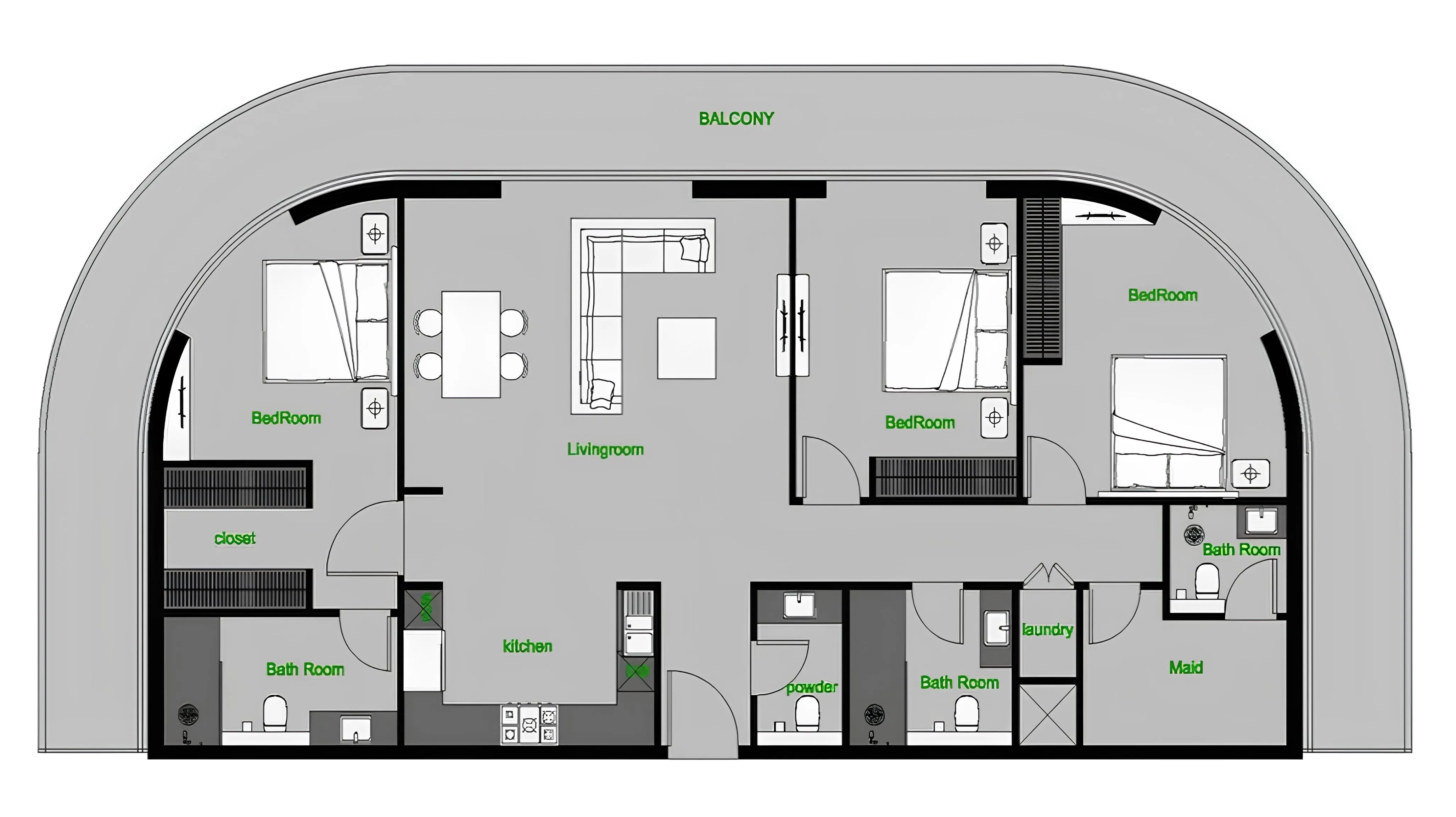 3 BR layout at The Central Downtown